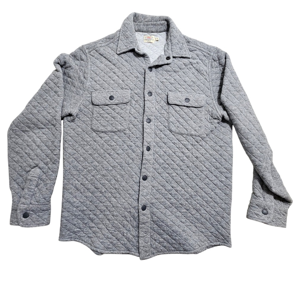 Faherty Atmosphere Epic Quilted Shirt Jacket Mens Medium Gray Snap Front Shacket